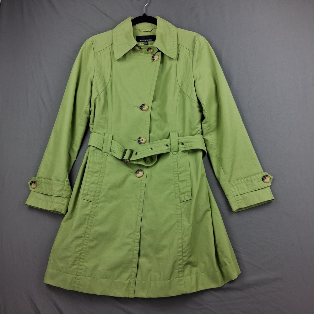 Jones New York Womens Lime Green Belted Trench Coat Jacket Medium Z